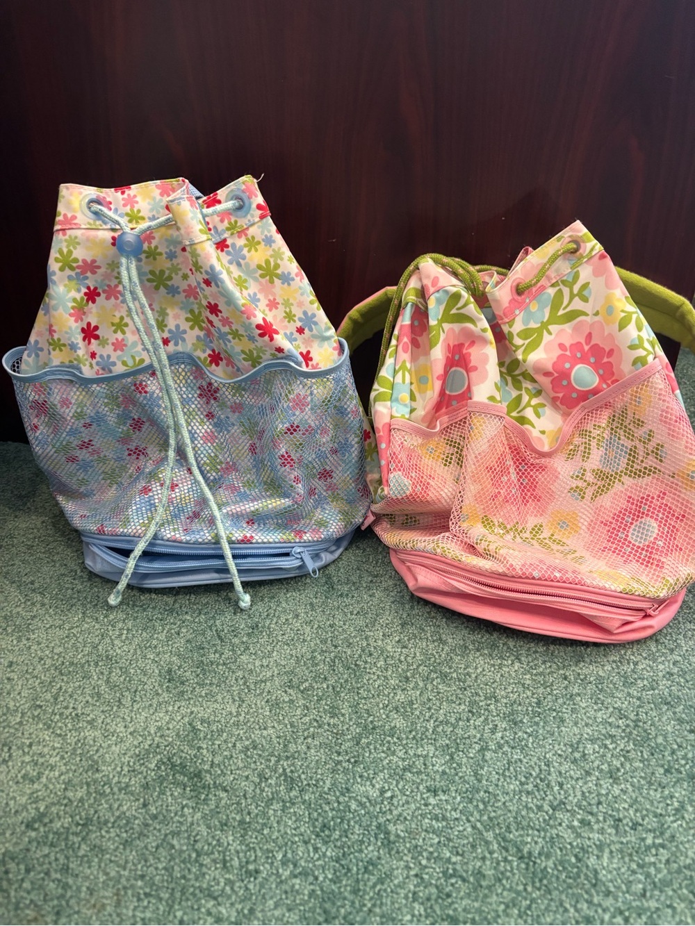 Gap Kids Floral Drawstring Backpack Bundle 2 Blue Pink Beach Swim Summer Bags